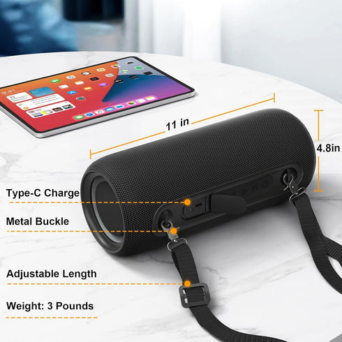 Passau Portable Bluetooth Speakers, 40W Peak Loud Stereo Sound, Deep Bass with Passive Radiators, Adjustable Strap,
