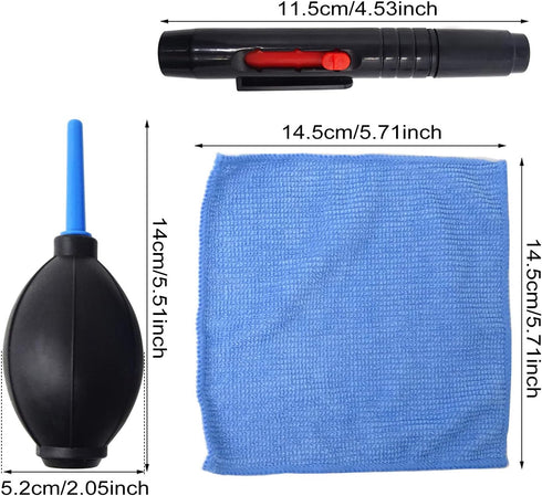 Honbay 3-in-1 Camera Cleaning Kit: Air Blower, Cloth, Pen - Black Silicone for Optics