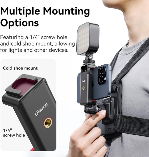 ULANZI CM028 Adjustable Chest Mount Harness with Vertical/Horizontal Switching for GoPro DJI Insta360 Action Cameras -