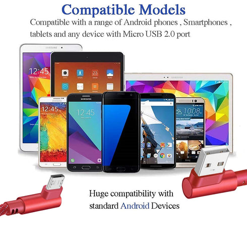 Micro USB Android Cable, KSun.Y (2 Pack 3FT) Right Angled Fast Charging Cord for Samsung Galaxy, Motorola (Red)