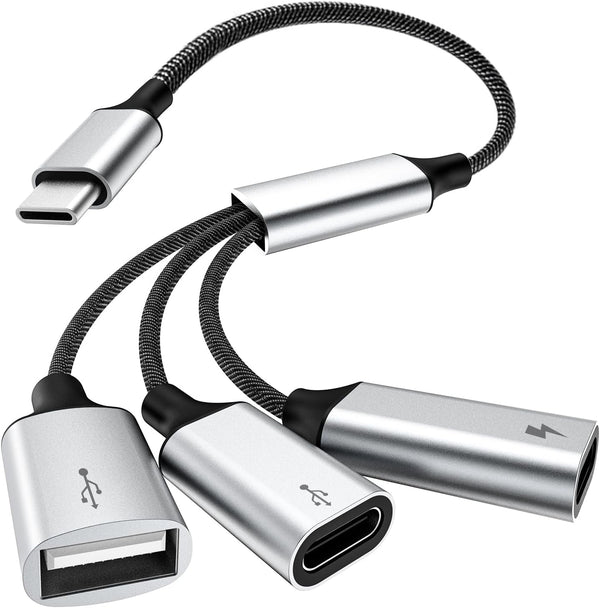 TiMOVO USB C Splitter Adapter Y Cable, USB-C Male to 2 USB-C Female & 1 USB-A Female Ports Converter for Steam Deck,