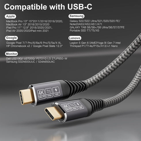 USB C to USB C Cable 10ft - Long USB C 3.2 Gen 2x2 Monitor Cable, 4K, 20Gbps Data Transfer, 100W Fast Charging,