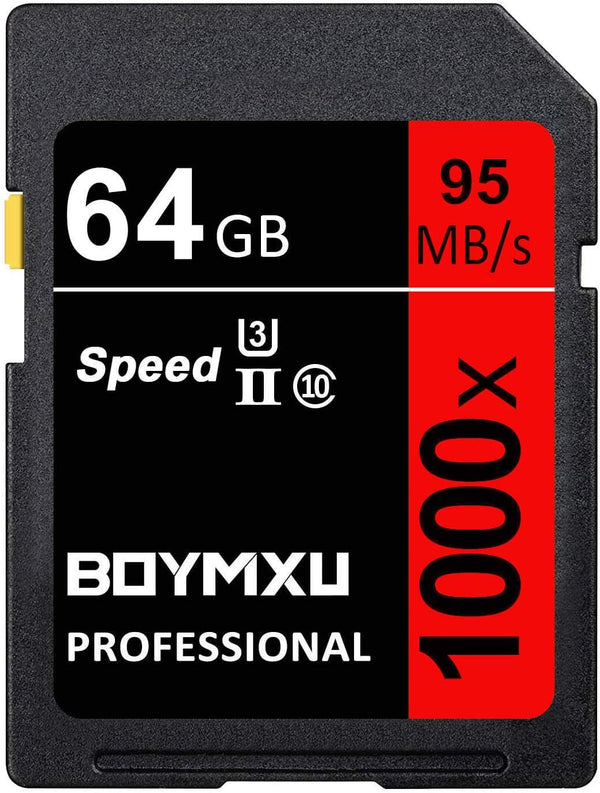 BOYMXU 64GB Memory Card, Professional 1000 x Class 10 U3, Compatible with Computers, Cameras, Camcorders, Up to 95MB/s,