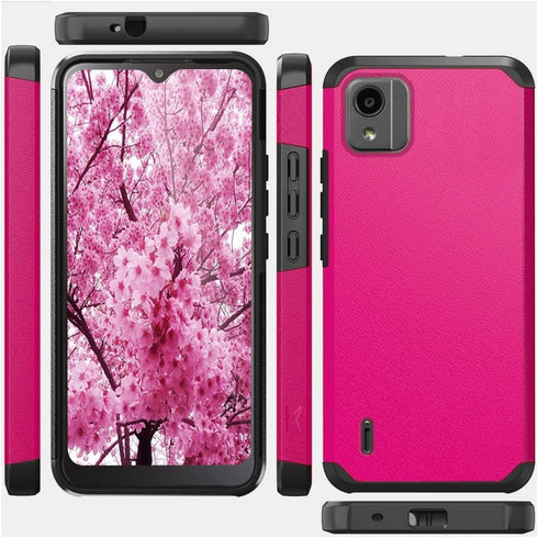 TJS Nokia C110 N156DL Case with Tempered Glass Screen Protector, Dual Layer Hybrid Magnetic Shockproof Protection (Pink)