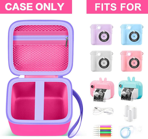 PAIYULE Kid Camera Case Compatible with Instant Camera, Storage Holder Bag for Kids Digital Video Cameras (Bright Pink)