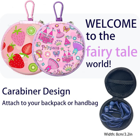 2 Packs of Earbuds Set with Case for Kids for School, Wired Headphones with Case and Small Size Ear Tips, Ear Buds with Cute Case, Earphones for Phone and PC Laptop (Fairy Tale)