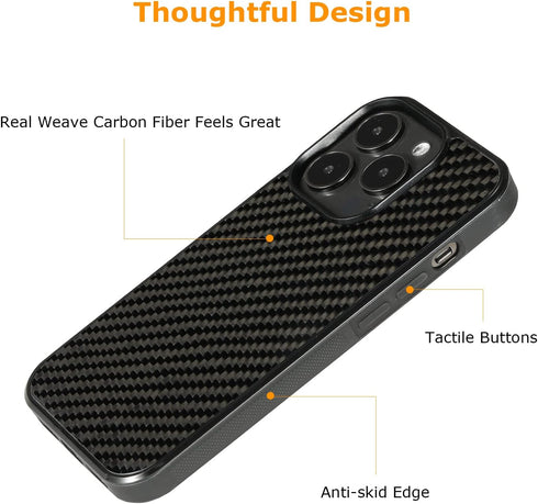 molzar Grip Series Case for iPhone 14 Pro, Real Weave Carbon Fiber, Built-in Metal Plate for Magnetic Mount