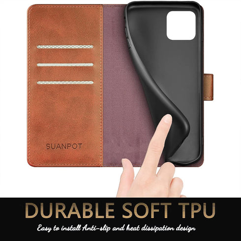 SUANPOT Leather Wallet Case for iPhone 11 6.1 inch (Non 11 Pro 5.8"), RFID Blocking Credit Card Holder, Flip Book Phone