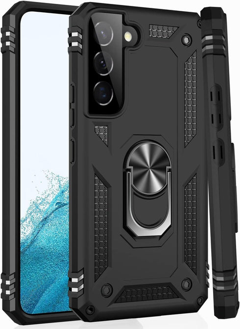 IKAZZ Galaxy S22 Case, Military Grade Shockproof Heavy Duty Protective Phone Case with Magnetic Kickstand - Black