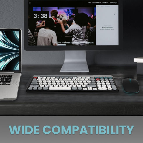 Keyboard Mouse Set, Dual Mode Bluetooth Combo with Vintage Round Keycaps for Gaming
