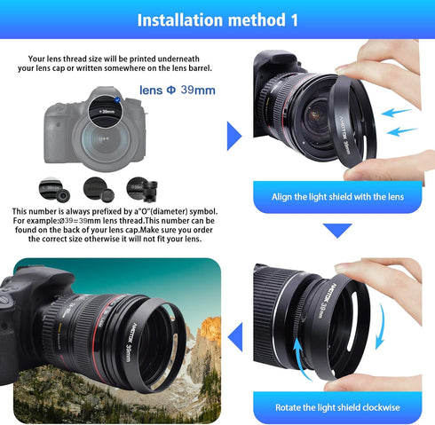 39mm Camera Lens Hood Compatible with All Brands Lenses with 39mm Filter Thread, Made of CNC Aluminum