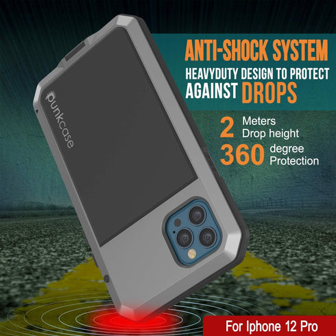 Punkcase Heavy Duty Metal Case for iPhone 12 Pro, Military Grade Armor Cover, Shock Proof Aluminum & TPU Design (Silver)