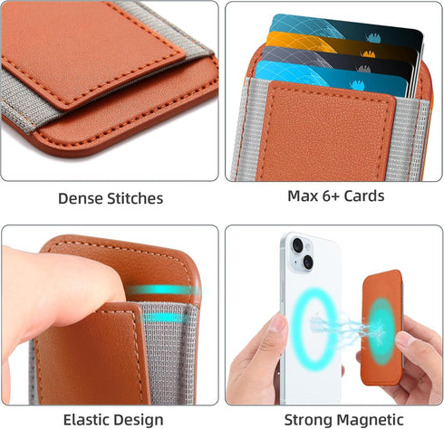 HiWe Magnetic Wallet for iPhone 15/14/13/12, Minimalist Leather Card Holder, RFID Blocking, Slim Design, Brown