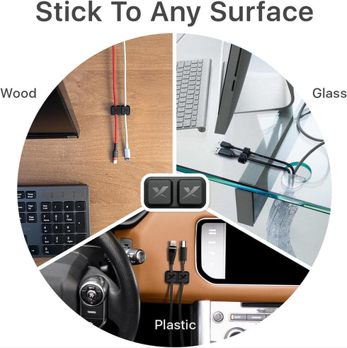 Magnetic Cable Holders X-Protector, Premium Self-Adhesive Clips for Desk Cord Management, Black