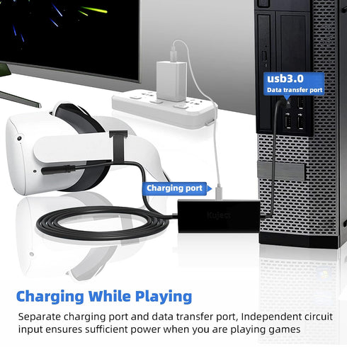 20FT 3S/3, 2, 3.0 Headset Kuject Design Link Cable for Quest Quest Quest Pro, with Separate Charging Port