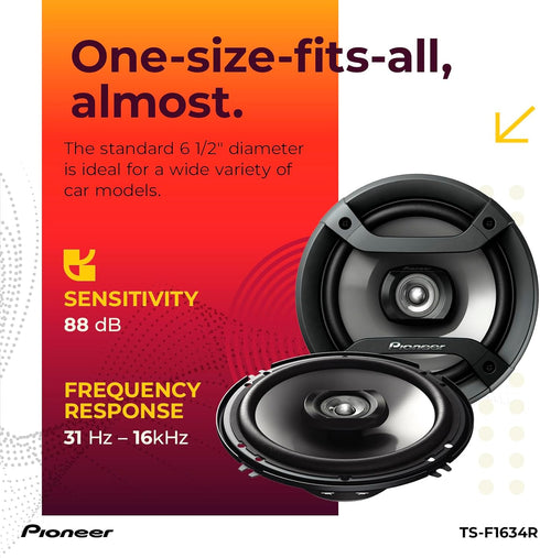 Pioneer TS-F1634R 2-Way Coaxial Car Audio Speakers, Full Range 6.5" Round Speakers 200W Max