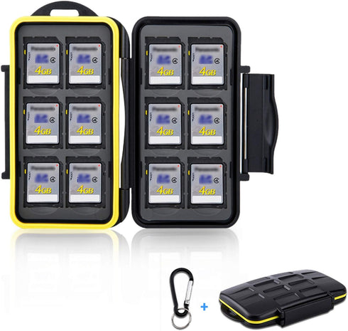 12 Slots SD Card Case Holder, Waterproof Anti-Shock SD/SDHC/SDXC Card Storage with Carabiner