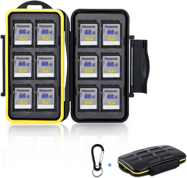 12 Slots SD Card Case Holder, Waterproof Anti-Shock SD/SDHC/SDXC Card Storage with Carabiner