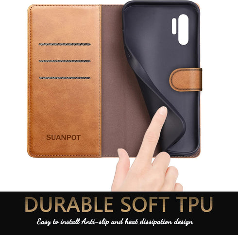 SUANPOT Samsung Galaxy Note 10+/10 Plus 6.8" RFID Blocking Leather Wallet Case, Credit Card Holder, Light Brown