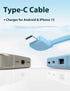 6000mAh Ultra Slim Power Bank, Card Size with Built-in USB C Cords, Portable Charger for Phones, Blue