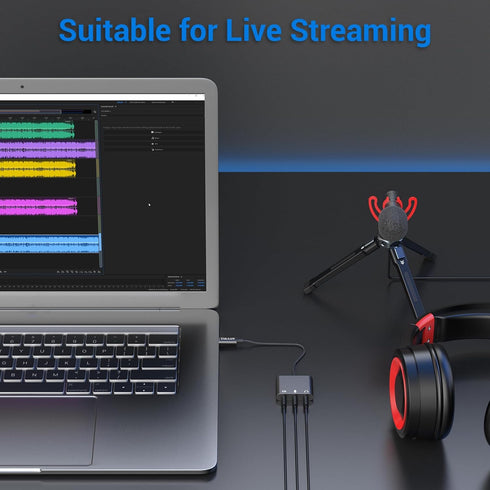 Cubilux USB C to 3.5mm Adapter for Live Streaming, USB C to TRRS Microphone Splitter for Laptop with Line-in & Mic-in