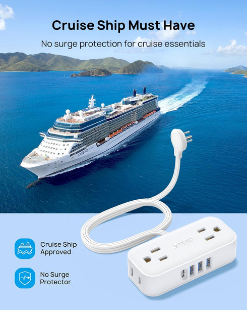 TROND Travel Power Strip with USB Ports, 5ft Flat Plug Extension Cord, Small Wall Mount Extender Adapter for Office