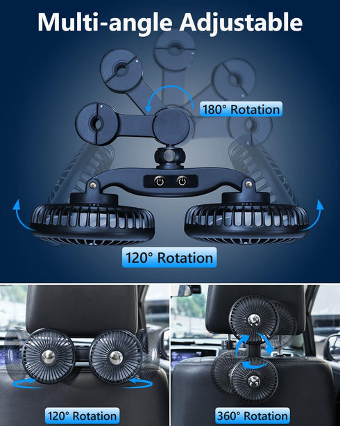 5V/ 12V /24V Dual Head Car Cooling Fans for Back Seat for Kids, Usb Car Backseat Headrest Fan for Baby Rear Facing, Car