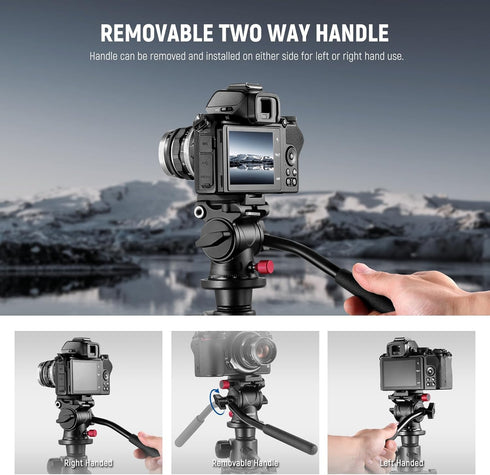 NEEWER Fluid Tripod Head with Handle, Aluminum Alloy Panorama Drag Pan Tilt Head, Max Load: 3kg/6.6lb, GM23 Red