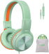 SIMOLIO Kids Headphones with Cord - Wired Headphones with Microphone, Volume Limited for School Travel (Green)