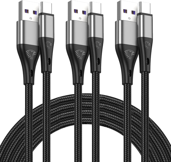 Extra Long 16FT USB Type C Cable Fast Charging, 3pack Premium Nylon Braided 3A Rapid Charger Cord, Type C to A Cable