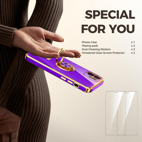 Nonional 11 2 Pack 360 11 Compatible for iPhone Case with Screen Protector, Rotatable Ring Holder [Luxury Hearts