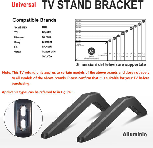 32-80in) Metal Base Stand for TCL Smart Tvs,TV Replacement feet - Fit for Select Models for Samsung, Hisense, Roku,LG