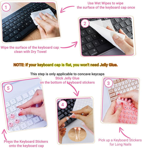 WANTHER (70 Raised Keyboard Stickers for Long Nails with Letters - Heart-Shaped Antistatic Silicone Protective Cover