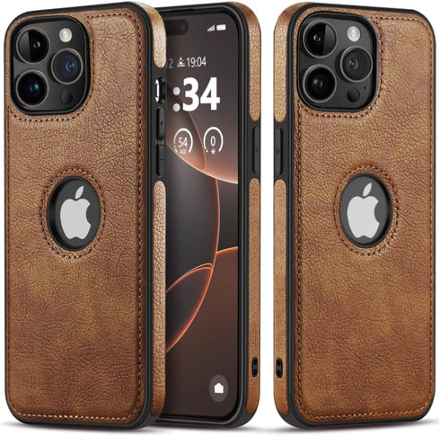 Classy Luxury Leather Phone Case for iPhone 12 Pro Max, Non-Slip Grip, Ultra Slim Protective Case (2020, 6.7”) (Brown)