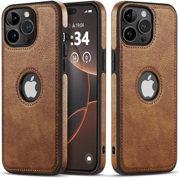 Classy Luxury Leather Phone Case for iPhone 12 Pro Max, Non-Slip Grip, Ultra Slim Protective Case (2020, 6.7”) (Brown)