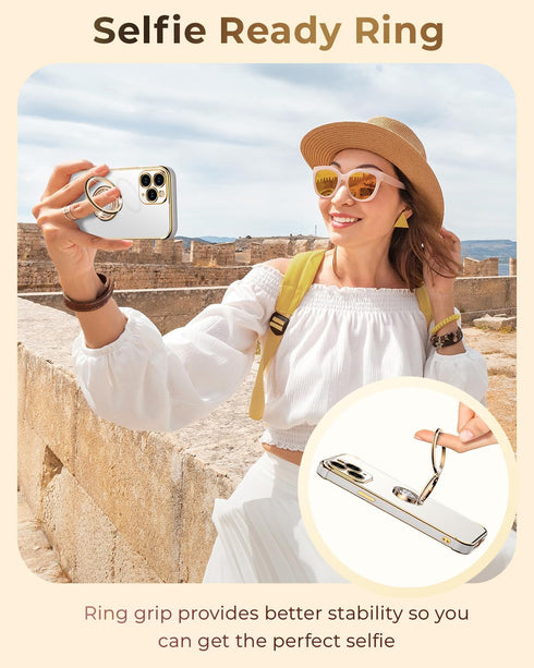XYZ iPhone 11 Pro Max Case, White, with Stand, Double Ring Kickstand, Women Girl Cute Love-Heart Luxury Bling