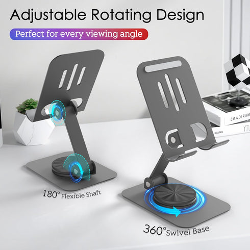 HZZADZXW 360 17 16 Metal Cell Phone Stand for Desk, Multi-Angel Adjustable Rotation Non-Slip and Foldable Mobile Phone