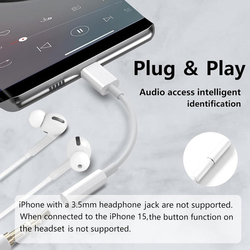 USB C to 3.5 mm Headphone Jack Adapter, 2-Pack Type C Aux Audio Dongle Cable for iPhone 15/15 Pro/Pro Max/Plus, Samsung