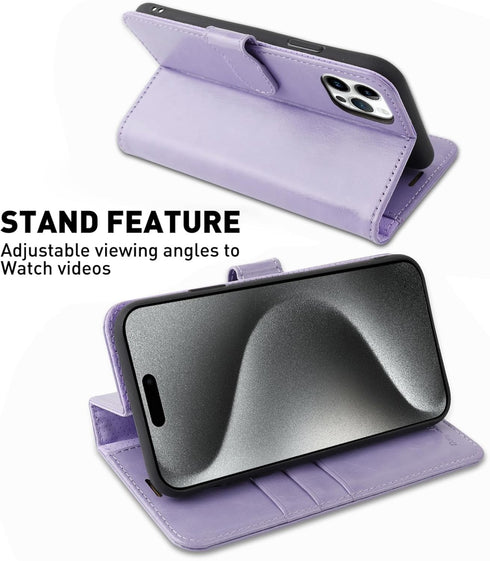 MONASAY Wallet Case for iPhone 15 Pro Max 5G, 6.7-inch, Flip Folio Leather Cover with Credit Card Holder, Lavenders