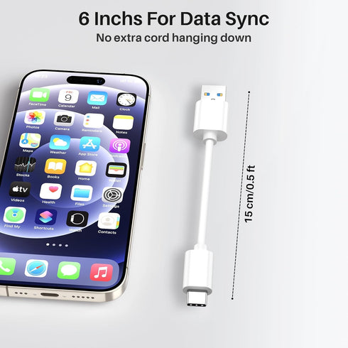 6 inch Short USB A to USB C 3.1 Cable 0.5ft,10Gbps High Speed Data Transfer Cable Compatible with MacBook Pro,iPad Pro Air,iPhone 15,Portable SSD,Samsung S24,Note 20/10 Ultra 5G,Pixel,Andorid,White