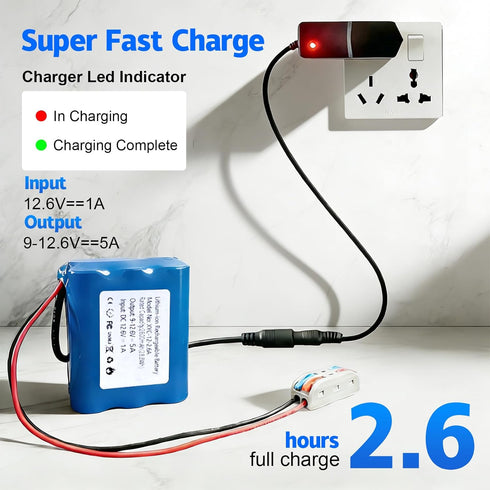 Generic 12V 2600mAh Pack (12V 2600mAh) Rechargeable Li-ion Battery with Charger, Bare Leads Wire Battery Perfect