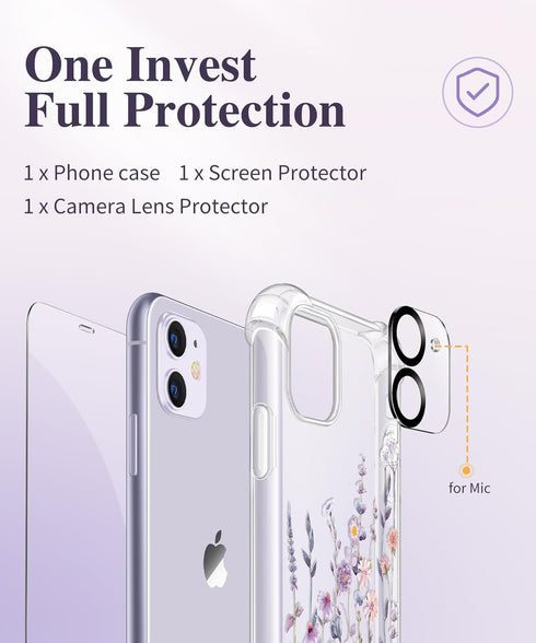 GVIEWIN iPhone 11 Case with Screen Protector + Camera Lens Protector, Clear Soft TPU Shockproof Cover