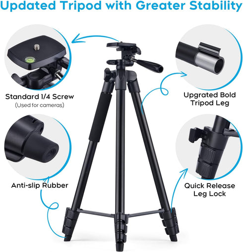 LINKCOOL 160cm/63 Adjustable Phone Tripod, Lightweight Portable Stand with Remote Shutter for iPhone Samsung Smartphone