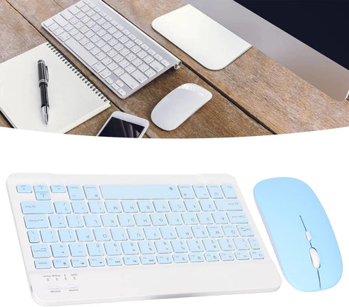 Wireless Keyboard and Mouse, Rechargeable Bluetooth Combo, Ultra Slim Portable Set for Windows, Laptop, PC (Sky Blue)