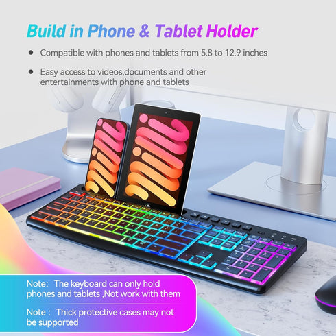 Wireless Keyboard and Mouse Combo with Backlit, 2.4Ghz Rechargeable Light Up Keyboard Mouse Set for Computer