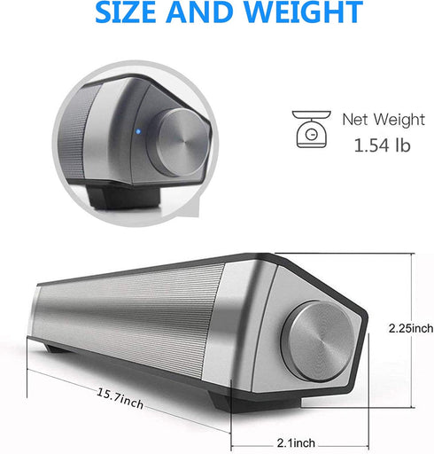 TOPROAD Sound Bar, Wired and Wireless Bluetooth 5.0 Speaker with Built-in Mic for Cell Phone/Tablet/Projector