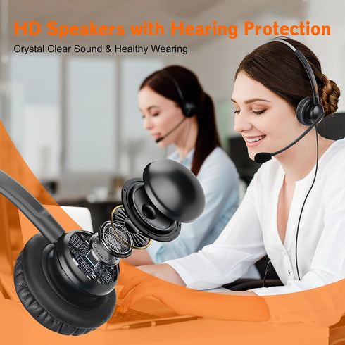 Lightweight Wired RJ9 Telephone Headphone Call Center Headset, Compatible with Yealink & Grandstream Phones