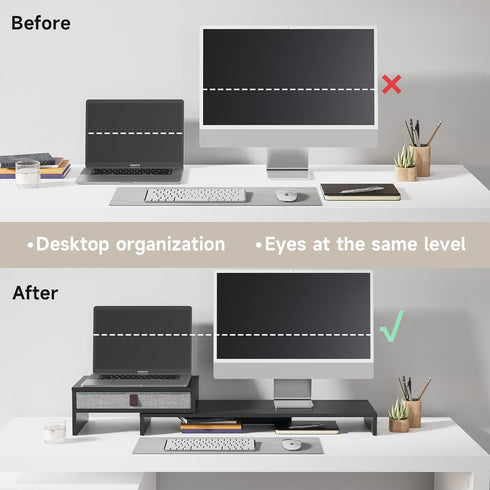 Fenge Computer Monitor Riser Stand, Adjustable Length & Angle, Drawer for 2 or 3 Monitors, Black Office Organizer