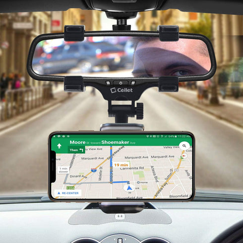 Cellet Vehicle Rear View Mirror Phone Holder Mount Universal Smartphone Cradle Compatible with iPhone Samsung