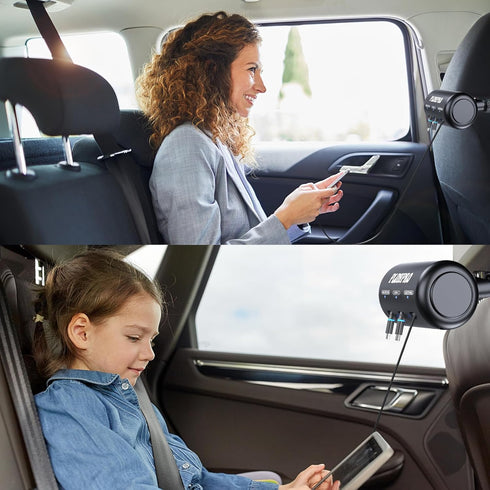 Retractable Car Backseat 3 in 1 Multi Charging Station Box with USB Type C Cables for iPhone, Samsung, Android
